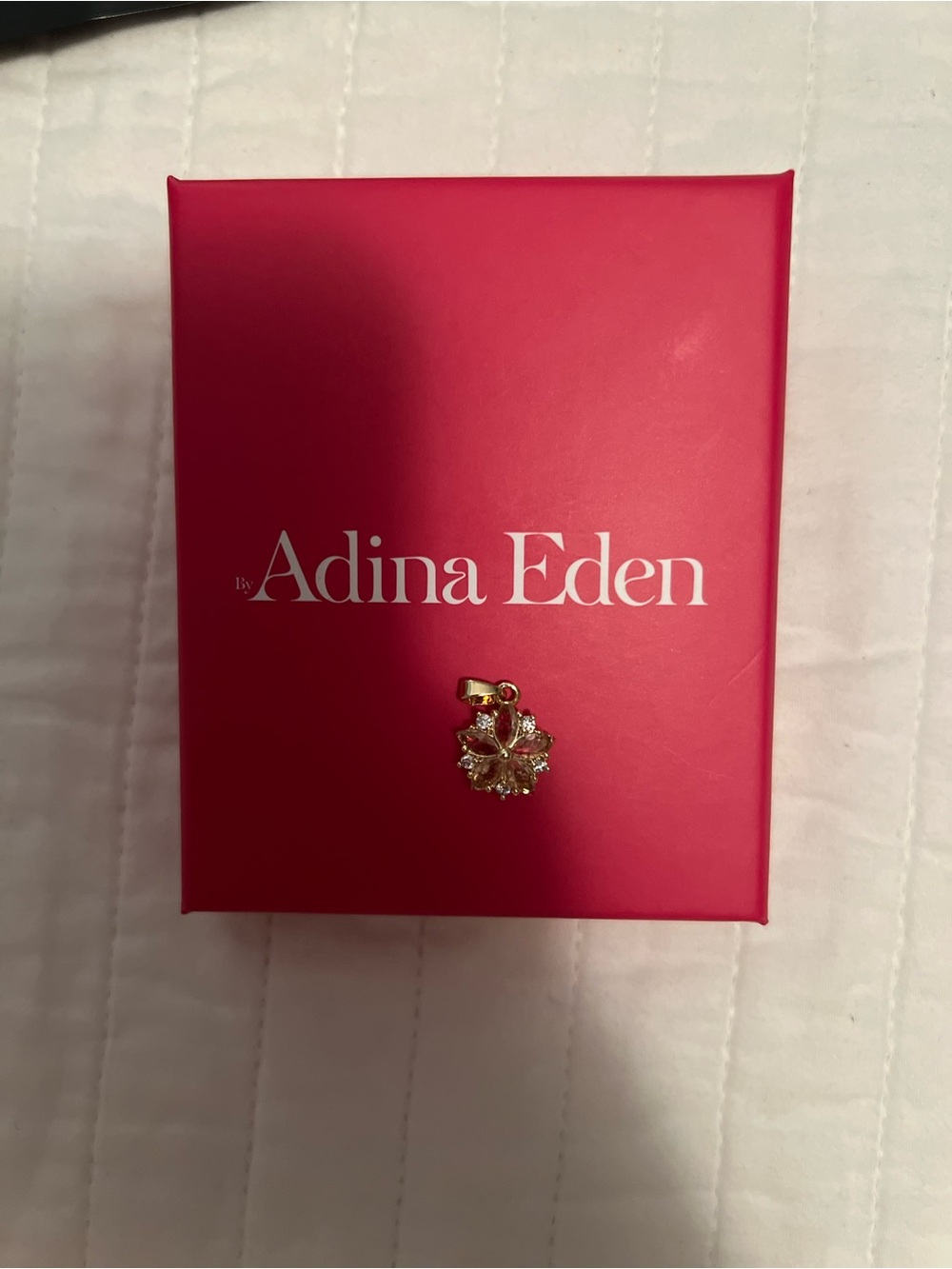 Adina Eden Gold Floral CZ pendant with Pink Crystal Accents
